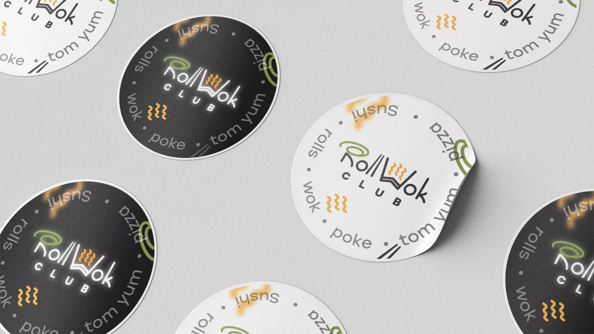 Разработка наклеек для суши-бара «Roll Wok Club» в Первоуральске